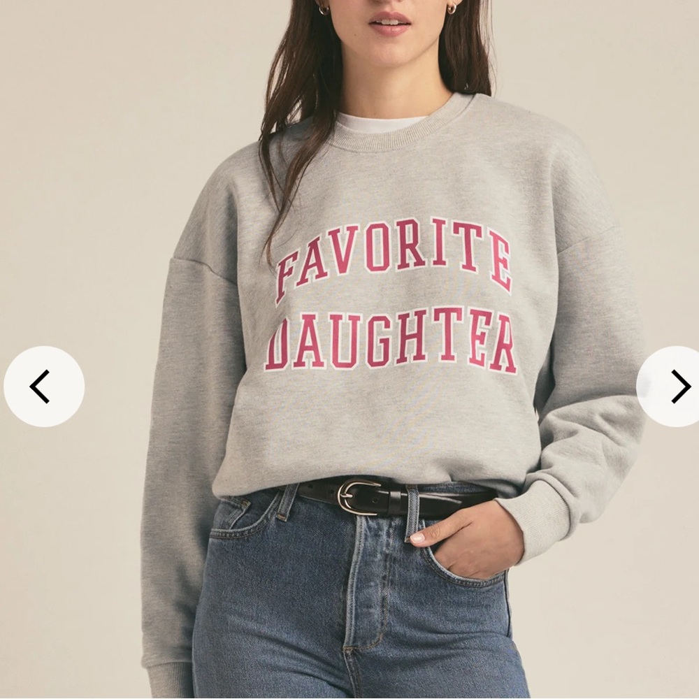 Favorite Daughter THE COLLEGIATE SWEATSHIRT Light Gray and Pink Crewneck